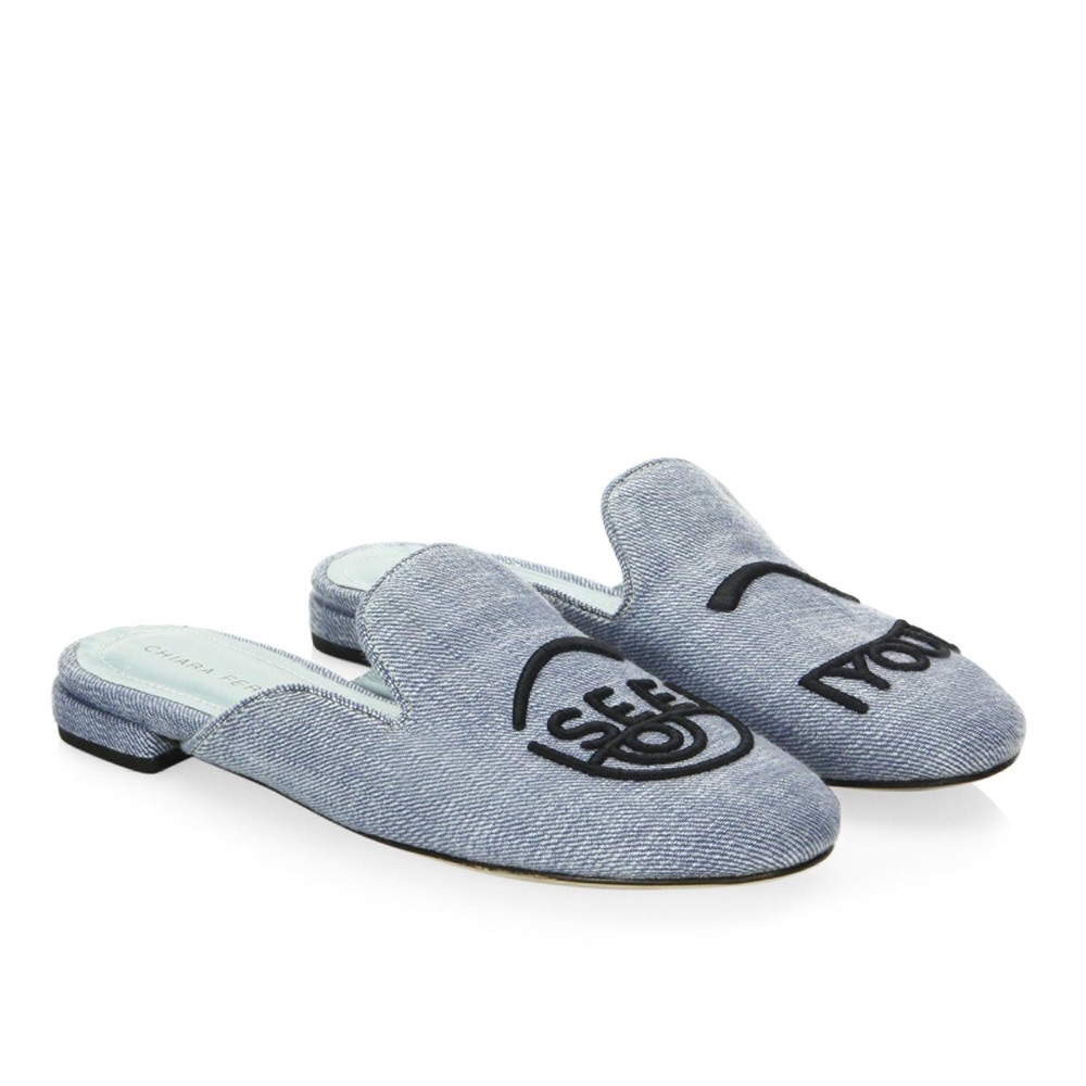 BNIB Chiara Ferragni Denim Sabot Slip-On Shoes